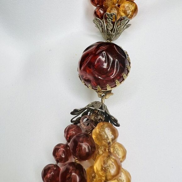 Vintage Chunky Amber Yellow Lucite Multi Strand Beaded Necklace Dome Box Clasp - Picture 8 of 16